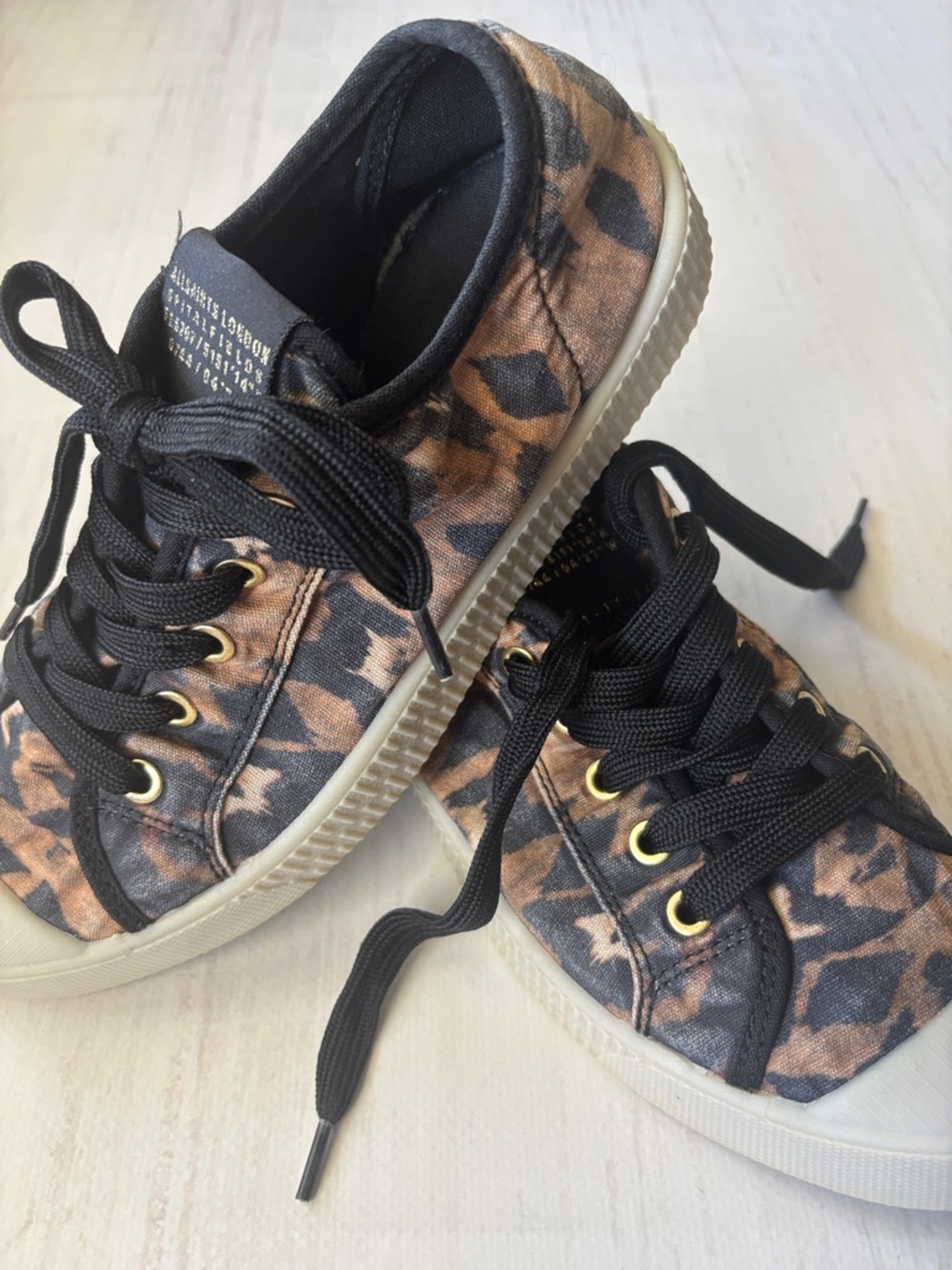 All Saints Women’s Size 39 Leopard Print Canvas Sneakers - Black & Brown - clean